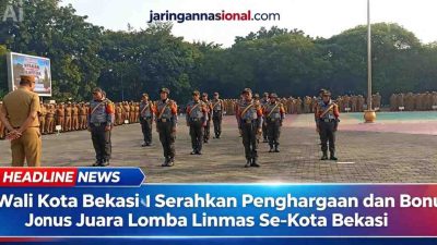 Wali Kota Bekasi Serahkan Penghargaan dan Bonus Juara Lomba Linmas Se-Kota Bekasi